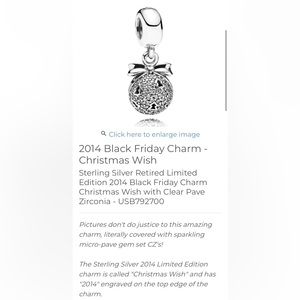 Authentic Pandora 2014 Black Friday Silver Charm Christmas Wish Limited Edition